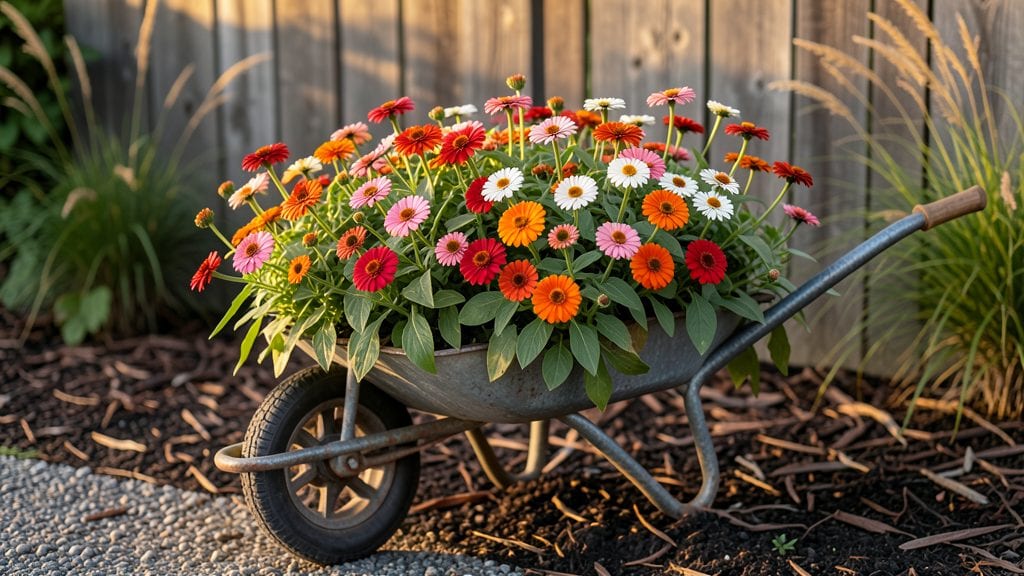 Flowers In Wheelbarrow: Vertical Garden Illusion for Small Spaces